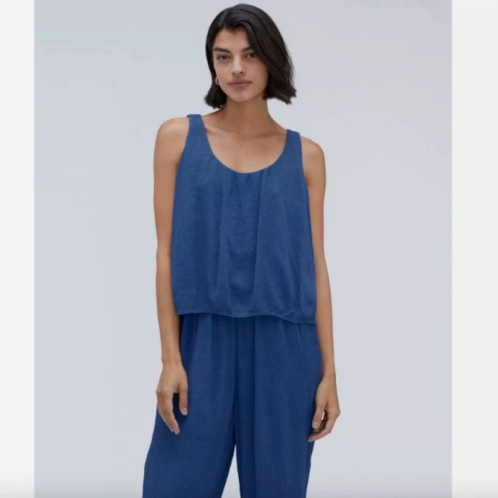 EVERLANE The Naia Ripple Pant and Tank Top Blue Set Size XS